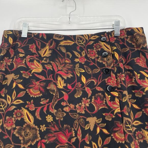 Christopher & Banks Wrap Skirt 14 Black Red Gold Floral Midi Side Button & Top - Picture 3 of 9